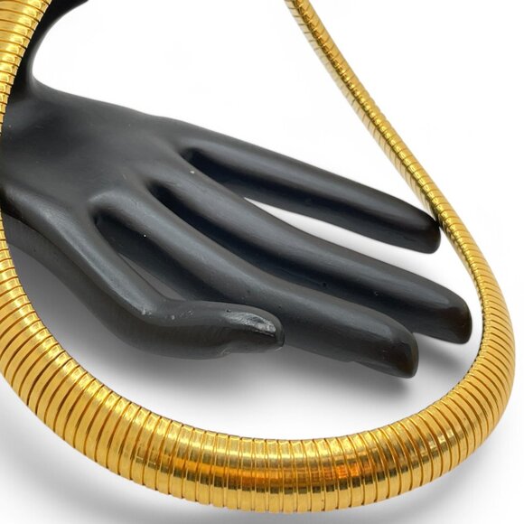 Vintage ELLEN KIAM Gold Tone Gaspipe Choker Necklace Flexible Snake Chain Runway - Picture 4 of 10